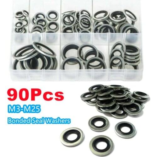 90Pcs Bonded Seal Washers Zinc Plated Assorted Box Sizes Seals Gasket Ring M3 M6 M10 M12 M16 M20 M25