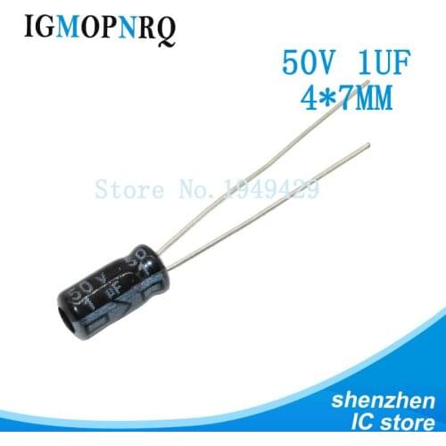 50PCS/LOT 1uF 50V 4x7mm Aluminum electrolytic capacitor 50v 1uf 4*7 Electrolytic capacitor