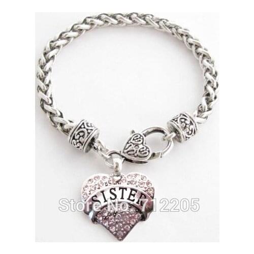 Crystal heart Sister 30pcs a lot wheat link chain Bracelet