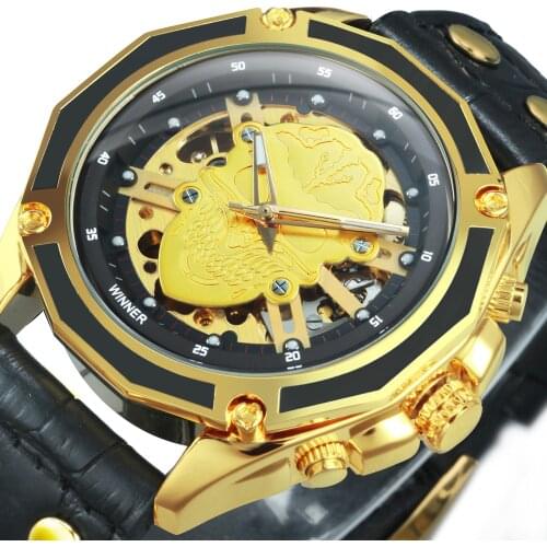 WINNER Skull Skeleton Man Watch Automatic Mechanical Luxury Brand Design Watches For Men Leather Strap Fashion Wrist Watch Reloj