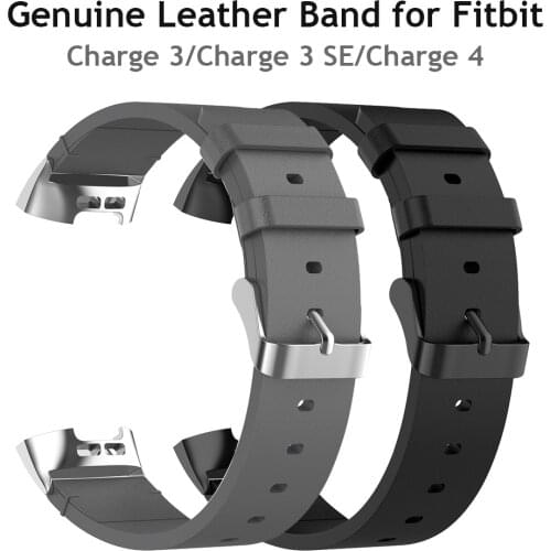 Bands for Fitbit Charge 3/4 Band with Genuine Leather Wristbands for Fitbit Charge 3 SE Adjustable Classic Smart Watch Accessory