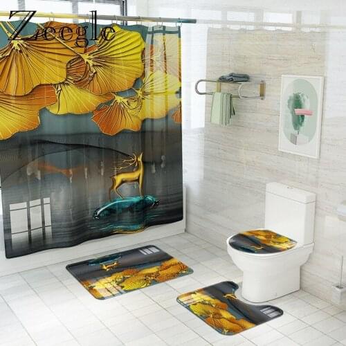 3D Animal Bath Mat Flannel Shower Curtain Set Bathroom Carpet Rug Anti-slip U-Shaped Toilet Rug Absorbent Shower Floor Rug Set