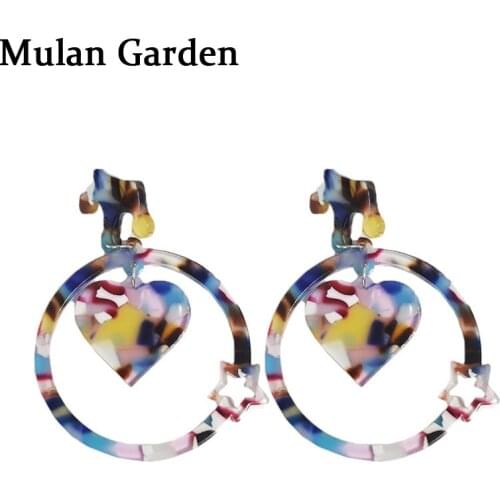 M&G Trendy Hollow Round Crown Acrylic Earrings for WomenAcetic Acid Star Pendant Heart Leopard Dangle Earrings Fashion Jewelry