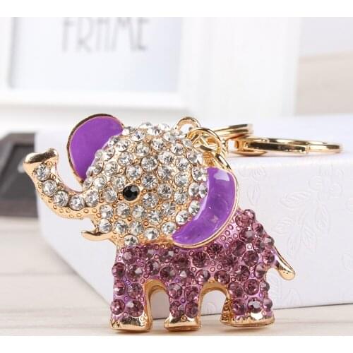 Purple Elephant Lovely Creative Crystal Pendant Charm Purse Bag Car Key Ring Chain Nice&Substantial Gift Original Handmade