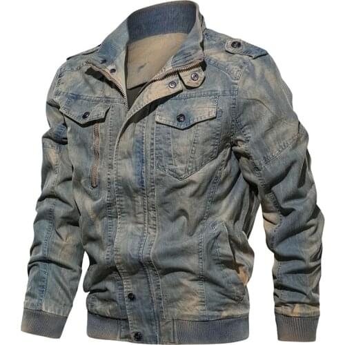 Mens Vintage Military Denim Jacket Washed Bomber Jackets Male Slim Fit Jeans Outwear Coats Chaquetas Hombre Plus Size 5XL 6XL