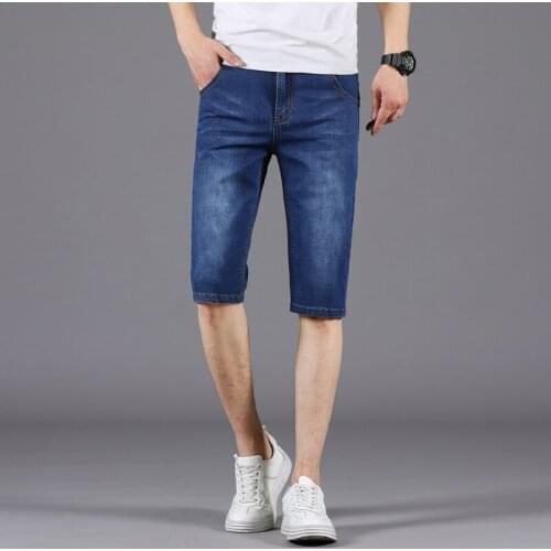 Mens Denim Shorts Washed Simple Five Point Pants Summer Short Jeans Elastic Straight Soft Breathable 28-38# Size Wholesale