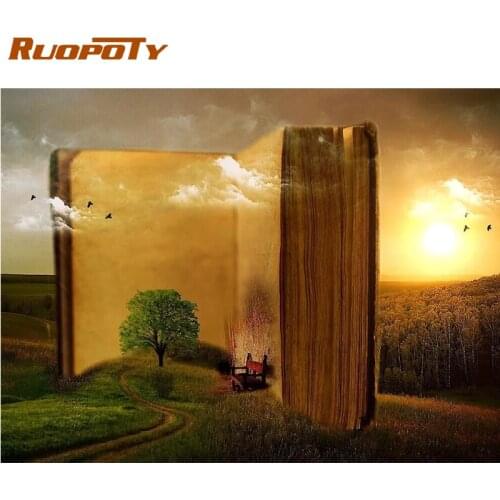RUOPOTY Frame Picture Diy Painting By Numbers Book Tree Coloring By Numbers Acrylic Canvas Painting Handpainted Drawing Art