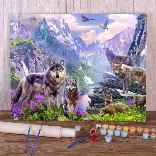 Wolf Animal Winter DIY Painting By Numbers Kit Oil Paints 50*70 Canvas Pictures New Design For Adults Handiwork Wall Wholesale