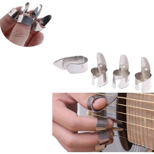 4pcs Stainless Steel 1 Thumb And 3 Finger Nail Guitar Picks Plectrums Set Metal Acoustic Electric Bass Guitar Accessories