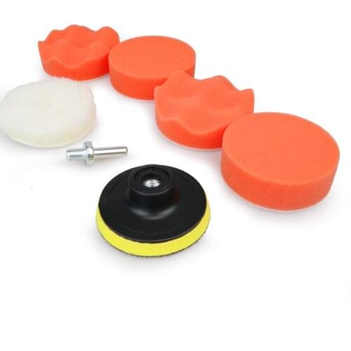 7pcs 3" Car Sponge Polishing Pad Set Polishing Buffer Waxing Adapter Drill Kit for Auto Body Care Headlight Assembly Repair