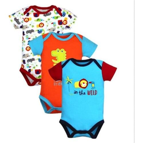 New arrival 3pcs/lot Baby bodysuits Girls Short sleeve romper appliques cotton Baby boy bodysuit summer kid clothes 3-12 months