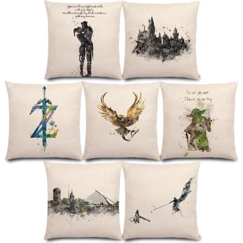 New Hogwarts Final Fantasy Breath Wild Jellyfish Thunderbird Cat Flamingo Magic Watercolor Prints Cushion Cover Pillow Case