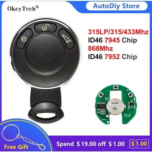 OkeyTech 3 Buttons Remote Control Car Key Fob For BMW MiNi Cooper 315/315LP/433Mhz 868Mhz ID46 Chip Keyless Entry With Logo Slot