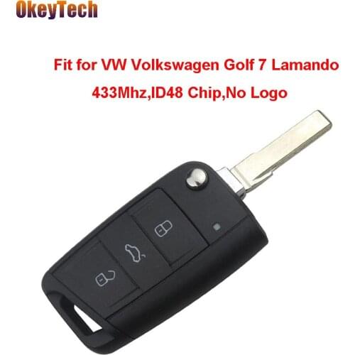 OkeyTech Original 433mhz ID48 Chip 3 Button Flip Folding Blade Remote Control Key for VW Volkswagen Golf 7 Lamando Free Shipping