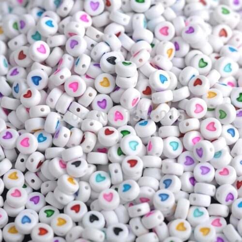 Wholesale 200pcs 7mm Mixed Flat heart Round Loose Beads, Acrylic Spacer Beads For Jewelry Making YKL0188X