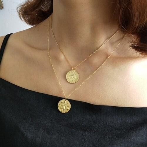 Sterling 925 silver round totem necklace gold fashion round card Sun totem pendant necklace for women 2018 totem jewelry charms