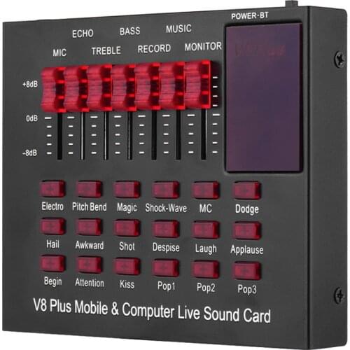 Rechargeable Sound Card USB Audio Interface with Multiple Sound Effects BT Connection for Singing Live Karaoke Microphone