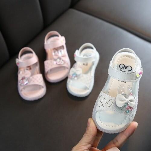 Princess Fashion Bow Bead Child Shoes Kids 2021 Baby Casual Leather Flat Sandals For Summer Beach Little Girls 1 2 3 4 5 6 Years