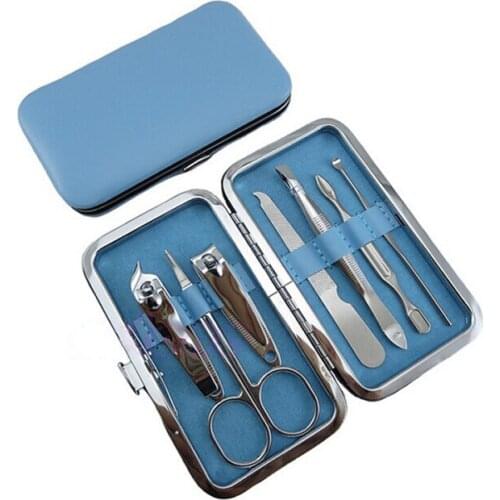 10set Portable 7pcs Manicure Set Nail Care Clippers Scissors Travel Grooming Kits Case