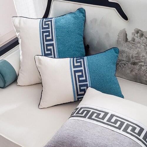 Simple Chinese Style Cushion Cover Chic Soft Pillowcase Solid Color Splice Throw Pillows For Car Sofa Seat Chair Home Decoration