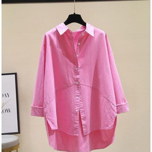 Pure Cotton Shirt Solid Color Casual Long-sleeve Plus Size Shirts Women Buttoned Spring Korean Loose Tops Casual Blouses Blusas