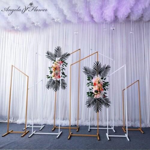 Detachable Wedding arch wrought iron shelf square diamond geometry road lead stage decor screen props artificial flower stand