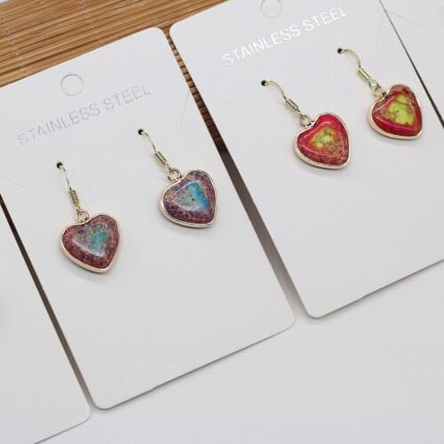 Natural Stone Earrings Peach Heart-Shaped Emperor Stone Charms For Elegant Women Love Romantic Gift