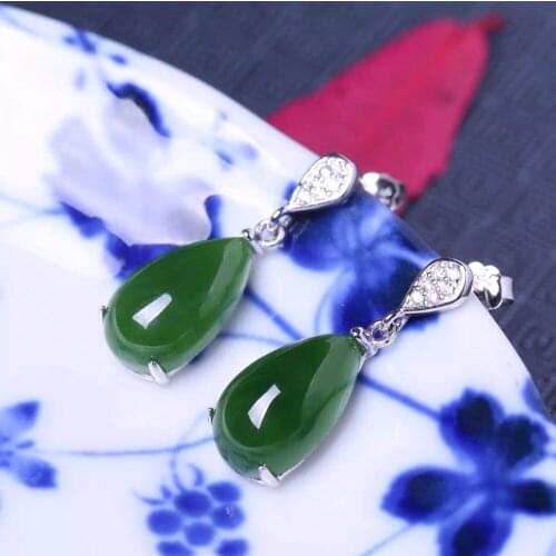 Natural yu Hetian yu earrings earrings, classic style earrings, silver inlay S925