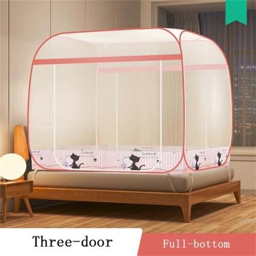 Cartoon Yurt Mosquito Netting Encryption Three-Door Bed Tent Home Decor Insect Mesh Free Foldable Full Bottom Double Bed Canopy