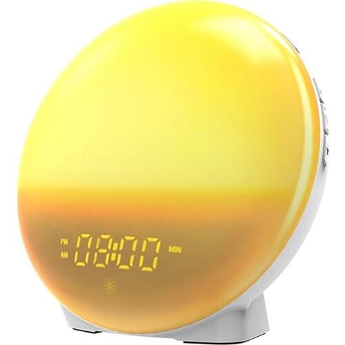 LED Colorful Wake-Up Light Alarm Clock Sunrise And Sunset FM Radio Bedroom Charging Atmosphere Night Light Alarm Clock