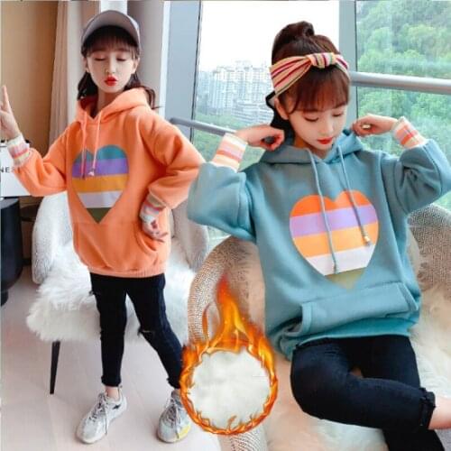Girls' Hoodies Sweatshirts Kids Outwear 2021 Sweetheart Velvet Thicken Warm Winter Autumn Cotton Fleece Outdoor Childrens Cloth