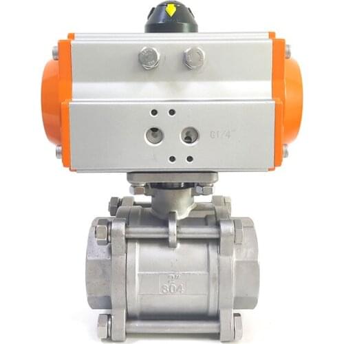 1-1/4" Three Piece High Platform Pneumatic Ball Valve Stainless Steel Pneumatic Ball Valve Q614F-16P Double Acting Cylinder