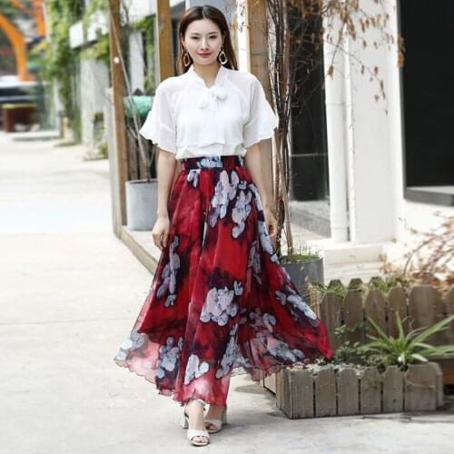 Floral print Circle skirt womens beach summer skirt A-Line 2019 High waist streetwear long skirt For Vacation femme Plus Sizes