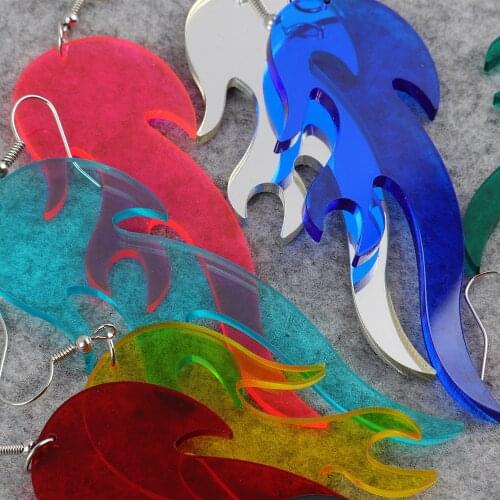 New Neon Pink Green Fire Flame Acrylic Drop Earrings For Women Girls Geometric Flame Long Dangle Earrings Fashion Party Jewelry