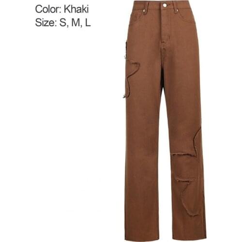 Women Pants Fashion Jeans Floral Patchwork Loose Fashion Mid Rise Solid Color Trousers for Work Women Stitching Pants Rivet Pant