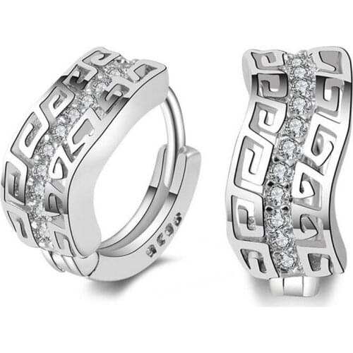 Popular 925 Sterling Silver Dazzling Geometric design Push-back Stud Earrings for Women & Girls Sterling-Silver-Jewelry #002