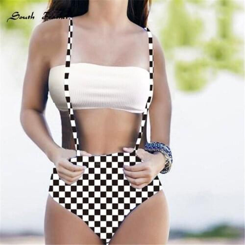 South Feather 2019 Plaid Swimsuit Women Swinwear Sexy White Crop Top Women 2 Pieces Bodysuits Print Bathing Suit Beach Wear