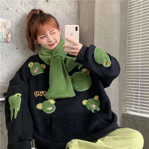 Frog Pullover Sweatshirt women Harajuku Japanese Streetwear womens Sweatshirt Couple Clothes M-2XL 2021 Spring