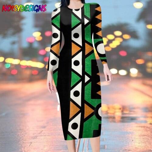 NOISYDESIGNS Fashion Dress Long Dress Women Casual O Neck Long Sleeve Retro Ankara Prints Dresses Elegant Robe Femme Bodycon
