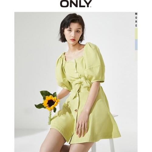 ONLY summer French temperament strapless puff sleeve dress | 120242514