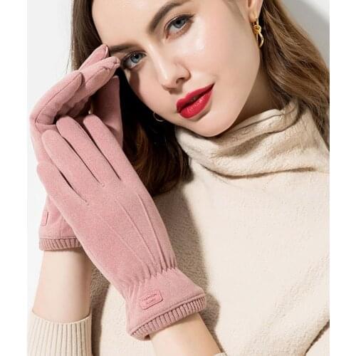 Winter Women Keep Warm Touch Screen Gloves Double Layer Thicken Add Cashmere Windproof Female Gloves Cycling Elegant Gloves