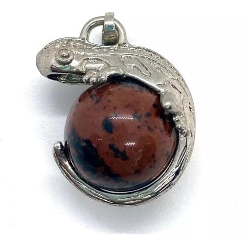 ZV Natural Lapis Pendant For Charms Jewelry Gecko Dangle For Women Hug Ball Crystal DIY Simple Gift For Best Friend
