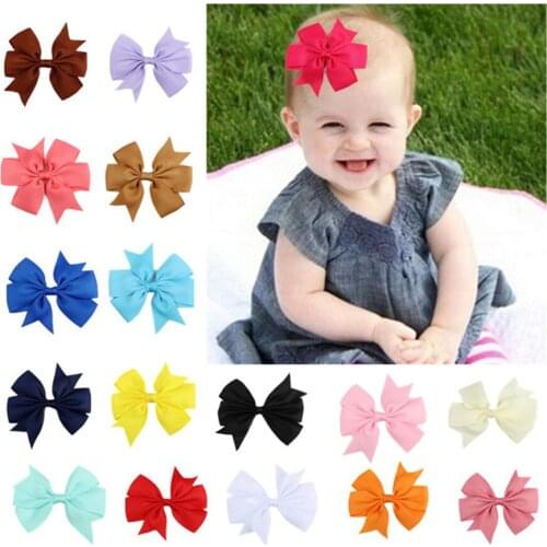 1piece Cute Baby Hairpins Girls Grosgrain Ribbon Bow Knot Clips Solid Colors Boutique Hair Clips Headware Kids Hair Accessories