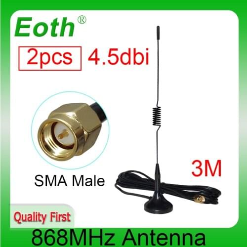 2pcs 868MHz 915MHz antenna SMA male connector 4.5dbi IOT high gain wireless module antenne sucker aerial 3M cable 868m 915m