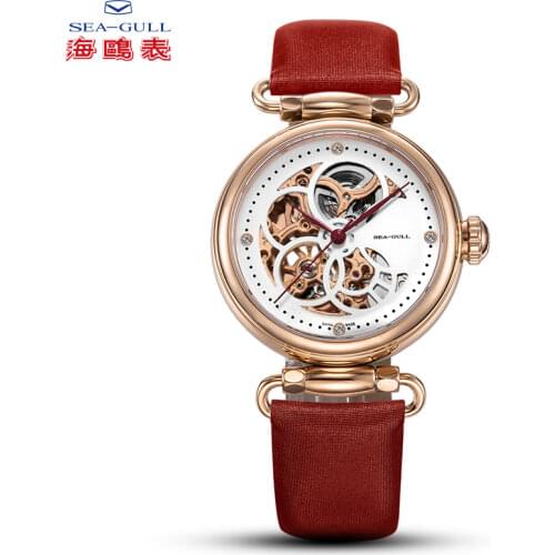 Seagull mechanical watch women fashion watch Leather strap Waterproof automatic watch Full hollow mechanical watch 811.11.6002L