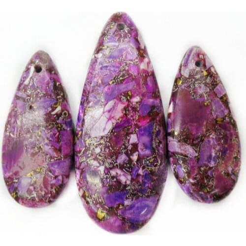 3Pcs/set 50x20x7mm/35x16x7mm Wholesale Purple Sea Sediment Jasper & Pyrite Teardrop Pendant Bead DIY Jewelry Accessories S942
