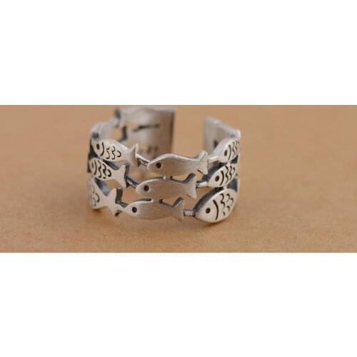 925 Sterling Silver cute fish ring rings jewelry adjustable size A2916