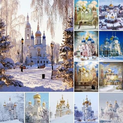 5D DIY Diamond Painting Castle Landscape Rhinestone Cross Stitch Picture Kit Full Diamond Embroidery Mosaic Home Decoration Gift