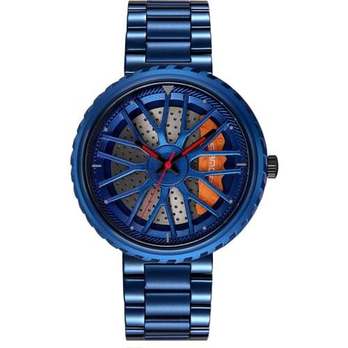 Car Wheel Rim Hub Watch Blue Skeleton Dial Sports Car Rim Watches Waterproof Creative Relogio Masculino Watch Man Wrist Watches