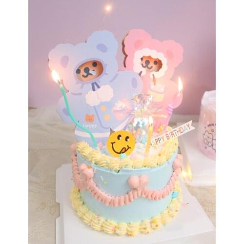 CakeTopper Bear Candle Card Baby Bathing Baking Balloon Happy Birthday Dessert Table Dress Up Plugin Party Cake Decor Supplies